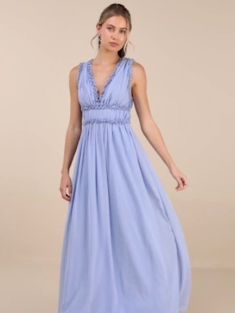 Lulus Helvia Light Blue Ruffled Sleevelessl Maxi Dress